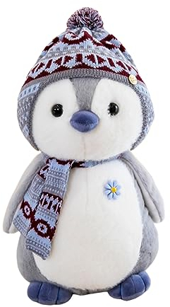 Herfair Pinguin Kuscheltier, Pinguin Plüschpuppe mit Kapuze, Pinguin Stofftier Schmusetier Geschenk (27cm,Grau)