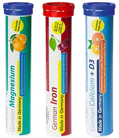 German Mineral Plus Package 60 Pcs. - Vegan, Zero Sugar - Drink Effervescent Tablets - Iron, Calcium, Magnesium - T&D Pharma - Made in Germany