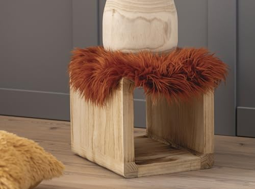 Dekoleidenschaft Sitzkissen Fell in Terra, Ø 40 cm, Dekofell, Kunstfell, Stuhlauflage, künstliches Schaffell in Terracotta, Sitzpolster, Stuhlkissen, Kuschelfell