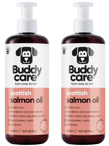 Buddycare Scottish Salmon Oil for Dogs and Cats (500ml x2) 100% Natural & Sustainable Supplement | Rich in Omega 3, 6 & 9 for Boosting the Health & Vitality of your Pet’s Skin, Coat & Immune System