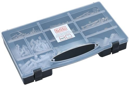 BLACK+DECKER Set Nägel, Dübel und Schrauben - 560-teilig - Sortimentsbox - Fischer Dübel - Schrauben-Set