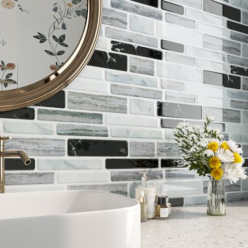 FunStick Piastrelle Adesive Cucina Effetto Marmo Grigio Adesivi per Piastrelle Cucina Effetto Marmo Mattonelle Adesive Bagno Impermeabile Paraschizzi Cucina Adesivo Muro Marmo 30×30CM 5 Piastrelle