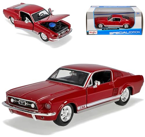 Generisch Ford Mustang Fastback GTA Coupe Rot 1967 Basis FÜr Shelby Gt500 Eleanor 1/24 Modellauto Modell Auto