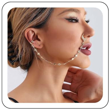 Wendalern Punk Fake Nasenring Hoop Gold Nasenringe Mit Herz Kette Quaste Non-piercing Nase Zu Ohr Manschette Kettenschmuck Indisch Nasenring Studs Nasenloch Körper Zubehör Für Frauen Mädchen