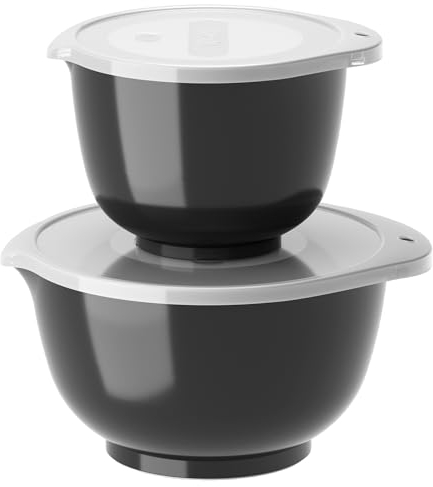 Rosti Margrethe Schüssel Set, Rührschüssel Set, 4-Teilig mit 2 Rührschüsseln und 2 Deckel, Teigschüssel aus Recycelbarem Kunststoff, 1,5 Liter und 3 Liter, Carbon Black (Schwarz)