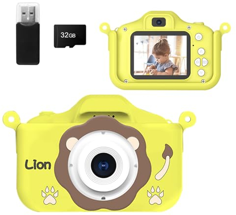 HOVIN Appareil Photo Enfant Appareil Photo Numérique 2.0 Pouces, Appareils Photos Numériques pour Enfants HD 1080P Camera Enfant Jouet Enfant 3 Ans, Lion Jaune