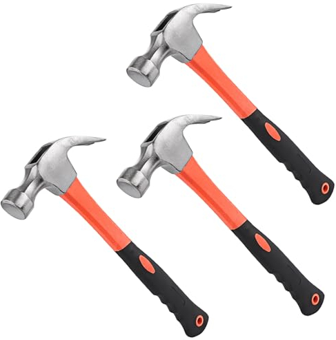 3 Pcs Hammer Set, 33 cm Claw Hammers 17 oz with Curved Ergonomic Handle, Heavy Duty Hanmmer with Claw, High Hardness Steel Hammers for Pulling Nails, Wood Working, Professions