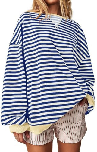 Y2K Pullover Jacke Damen Grünes Tshirt Oversized Dünne Shirt Gestreift Sweat-Shirts Urban