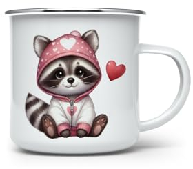 MAXIKIWI Langlebige Emaille-Kaffee- oder Tee-Campingbecher für drinnen und draußen, rosa Tier, 350 ml