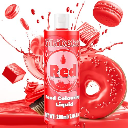 Food Colouring - Gikikoko 200ml Food Dye Concentrated, Food Colouring Liquid for Baking Macarons Cookie Easter Egg Fondant Cake Diy Crafts Kit Slime Making (Red)