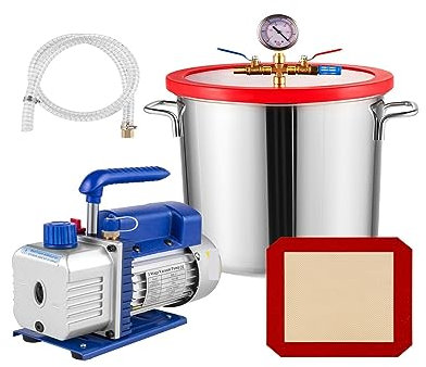 Vakuumpumpe, Luftvakuumpumpe, 3CFM 1/4HP Vakuumpumpe Kühlung mit Vakuumkammer for die Wartung von Haushaltsvakuumverpackungen, Klimaanlagen und Automobilen für Autoklimaanlagen, HVAC-Arbeiten(20 L ( 5