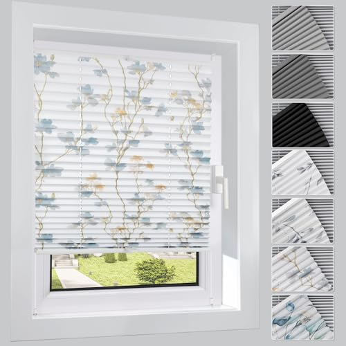 HOMEDEMO Plissee ohne Bohren Verdunkelung mit Botanisch Blumen Muster, Verdunklungsplissee Klemmfix, B60 x H130 cm, Sichtschutz Sonnenschutz, Rollos für Fenster und Tür