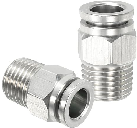 QUARKZMAN Push to Connect Fitting, 2 Stück Pneumatik Steckverbinder 304 Edelstahl Schlauchverbinder PC Male Gerade 5/16 Rohr OD x 1/4 NPT Gewinde Rohrverschraubung Push In Schnellkupplung