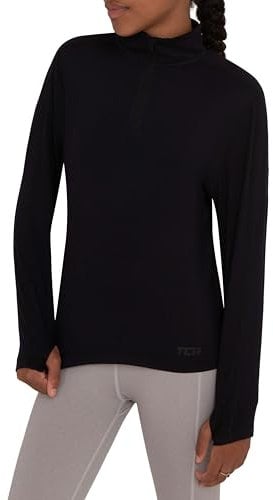 TCA Girls Lightweight Fusion Quickdry Long Sleeve Half-Zip Running Top - Black Stealth, 10-12 Years