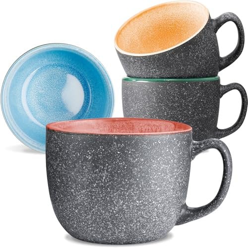 Cosumy Tasses à Café en Céramique - Lot de 4 Tasses 350 ml – Grès Épais avec Émail Réactif Fait Main - Garde la Chaleur Plus Longtemps (Coloré)