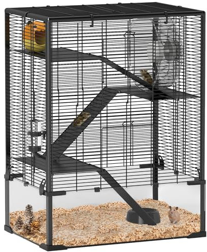 PawHut 4-Tier Hamster Cage w/Deep Tempered Glass Bottom, 60 x 40 x 80cm
