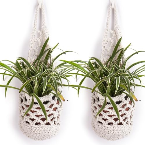 GGMOVE 2-Pack Wall Hanging Planters for 6 Inch Pots, Macrame Plant Hanger Hanging Basket for Indoor Plants (White)