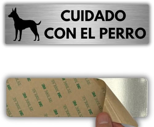 LEIASA | Señal Adhesiva Cuidado con el Perro - 5x18 cm - Grosor 0.8 mm - Aluminio - Rótulo Atención Perro Guardián - Signo Precaución Perro - Cartel Adhesivo 3M - Advertencia Perro Peligroso