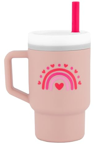 INFANTINO My 1st Tumbler, Silicone Sippy Cup with Straw & Handle, Spill-Resistant Baby Cup for On-the-Go, BPA-Free Transition Bottle, Pink Hearts