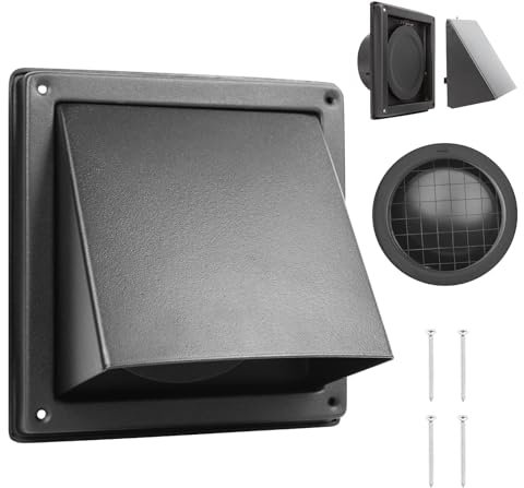 WeCooper 150mm 6 Inch Black Cowled External Wall Louvre Grille 304 Stainless Steel Extractor Fan Outside Air Vent with Removable Cover and Bird Screen Mesh