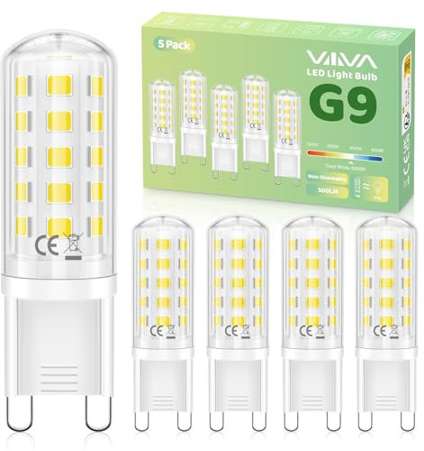 G9 LED kaltweiss 6000K 3W-5er Pack, LED Lampe, G9 Leuchtmittel 3W Ersatz Für Halogenlampe 35W, Glühbirne 350 Lumen, 360°Abstrahlwinkel, Nicht Dimmbar, Kein Flackern, Enegiesparende kleine Birne