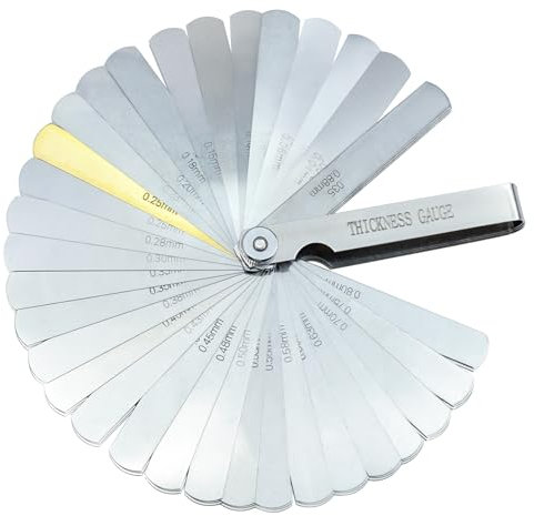 Feeler Gauge, 32Blades 0.04-0.88 mm Metric and Imperial Gap Gauges, Spark Plug Measuring Tools for Width Thickness Guitar 3D Printer Measure (0.0015-0.035 Inch, Stainless Steel)