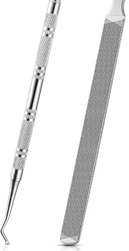 Double Sided Steel Nail Files for Natural Nails, with Ingrown Toe Nail File, Dual-Ended Toenail Lifter for Fungal Nails, Thick and Ingrown Nail Treatment