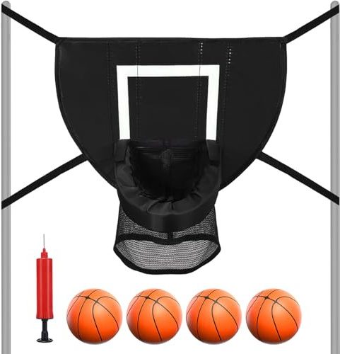 LEKEFETO Trampolin Basketballkorb Indoor, Mini Basketballkorb Trampolin Zubehör mit 4 Mini BasketbäLlen und Pumpe, Trampolin-Sonnenschutz-Basketballständer, für Erwachsene - Schwarz