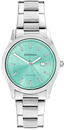 Sekonda Taylor Womens Analogue Watch 34mm dial | 50 Metres Water Resistance, mineral glass crystal, double lock safety clasp, sunray dial, date display, ion-plated case