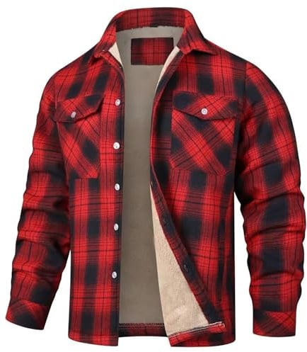 Chemise thermique en polaire chaude pour homme - Chemise de bûcheron - Intérieur en polaire Sherpa - À carreaux - Doublure polaire - Manteau d'hiver avec poches - Veste en flanelle - Pour l'extérieur