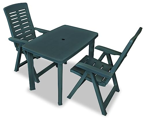Ziaphsol 3-TLG. Bistro-Set Grün, wetterfester Kunststoff, klappbare Stühle, Gartentisch mit Schirmloch, für Garten, Balkon, Terrasse, 101x68x72 cm, Essgruppe