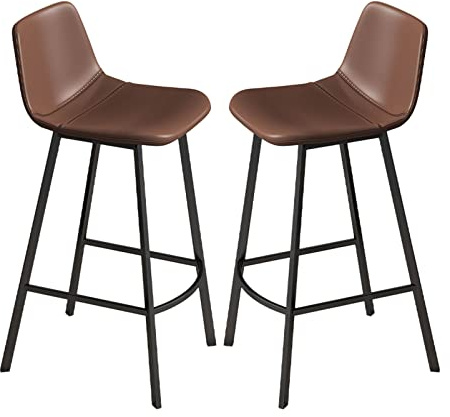 MARIYCH Moderner Barhocker, Hochstuhl für Kücheninseln, Barhocker aus PU-Leder, hoher Hocker für Bistro und Pub, Braun, 65 cm