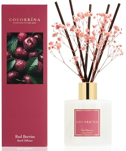 COCORRÍNA Raumduft Reed Diffuser mit 8 Duftstäbchen 200ml, Red Berries, Natürlich, Langanhaltend, Home Duft ätherisches Öl Reed Diffusor für Badezimmer Regal Dekoration