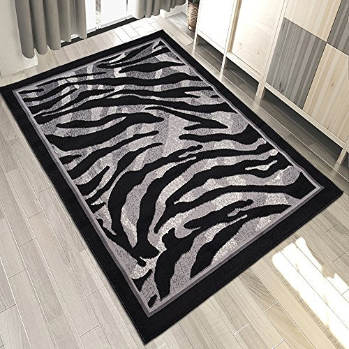 Carpeto Designer Teppich Zebra Tierfell Muster Meliert In Schwarz Grau - ÖKO TEX (160 x 230 cm)