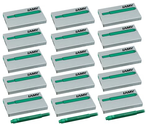 LAMY T10 15er Set Tintenpatronen mit großem Tintenvorrat - geeignet für alle Lamy Patronenfüllhaltermodelle - Inhalt 1,25ml je Patrone - 5 Stück pro Päckchen - Tintenfarbe grün