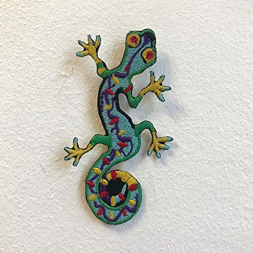 Cool Gecko Lizard Colourful Iron on Sew on Embroidered Patch