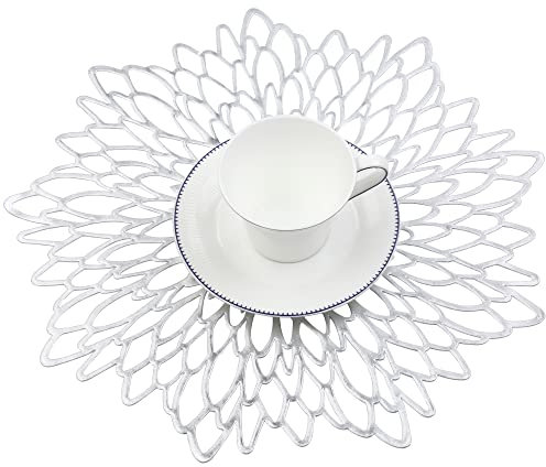 Famibay Vinyl Platzsets Abwaschbar 6er Set Silber Rund Platzdeckchen für Weihnachten