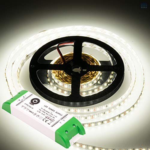 Brollux Profi LED Stripes, 5400 Lumen, Neutral Weiß, 12V, 600 LEDs, 5m Stripe, Band, Streifen, LED Leiste, LED Lichtleiste, LED Bänder, selbstklebend, hell, mit Netzteil