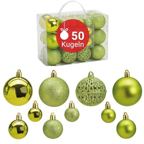 WOMA Christbaumkugeln Set Hellgrün & 22 weiteren Farben - 50er & 100er Weihnachtskugeln Set - Weihnachtskugeln Kunststoff - Weihnachtsbaum Deko & Christbaumschmuck