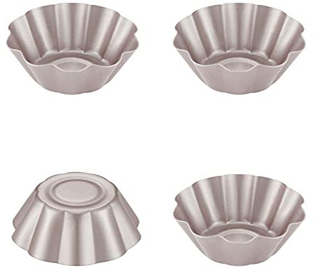 CHEFMADE Mini Pudding Pan Set, 3-Inch 4Pcs Non-Stick Flower-Shaped Pie Bread and Cake Pan Bakeware for Oven and Instant Pot Baking (Champagne Gold)