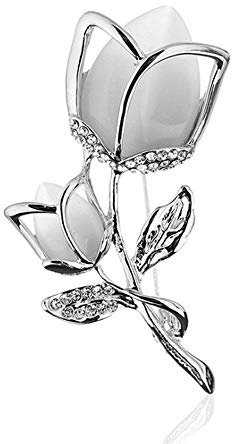 Broche en cristal créé cristal strass Rose fleur broche de mode pour femmes filles cadeau élégant (Or blanc)