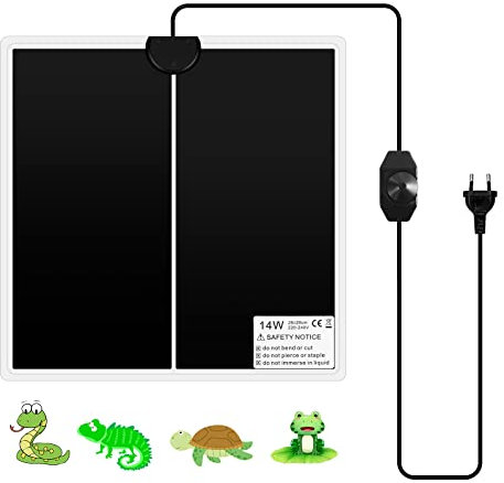 Alfombrilla térmica para Reptiles, 7W Manta Calefactora para Reptiles con Controlador de Temperatura, Calentador de Invernadero para Reptiles, Tortuga, Tortuga, Serpientes, Lagarto, Gecko 15 * 28cm