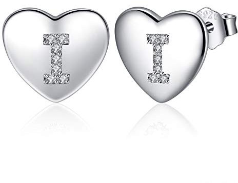 Jrêveinfini Cuore Orecchini Donna Argento 925, Lettera iniziale I Orecchini Bambina Ragazza Anallergici, Orecchini Piccoli Nichel Free Bimba Sposa Brillanti, Regalo Donna Compleanno Bambina