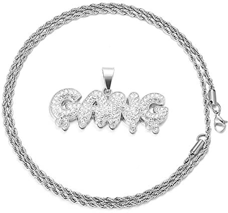 Halukakah Goldkette mit Blasenbuchstabe Gang Iced Out,Diamant Halskette für Männer Platin Weißgold mit Seilkette 60cm Kostenlose Geschenkbox