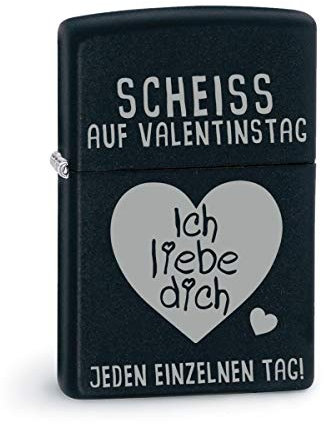 Herzbotschaft Marken Sturmfeuerzeug schwarz mit Gravur: Valentinstag