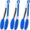 HINMAY Mini Kitchen Tongs with Silicone Tips 7-Inch Serving Tongs, Set of 3 (Blue)