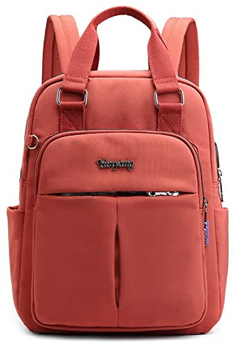 VARLIVOO Femmes Sac à Dos avec USB Port Cartable Sac à Dos Ordinateur Portable 13 Pouces Sacs D'école Collège Voyager Commuer Camping Imperméable Polyester Orange