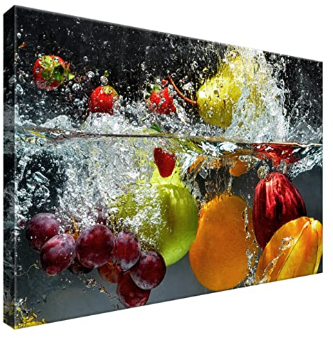 Estika Leinwand bilder - Obst im Wasser - 60x40 cm, 1 teilige kunstdruck - Wandbilder wohnzimmer, schlafzimmer, Moderne wanddeko, Bild auf leinwand - Küche, Restaurant bilder - 1345A_1E
