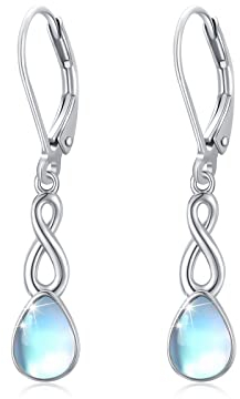 Infinity Mondstein Tropfen Ohrringe 925 Silber WaterDrop Leverback Ohrhänger Schmuck Valentinstag Geschenke für Frauen