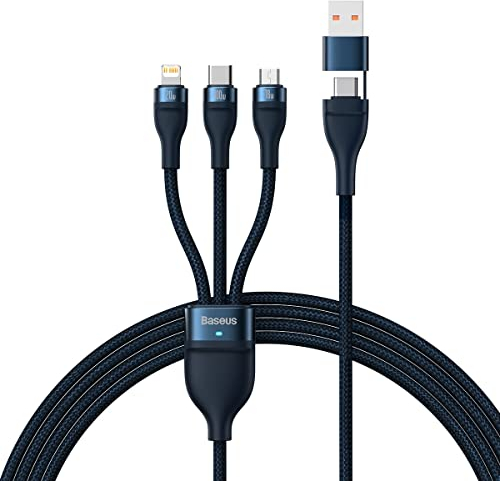 Baseus Universal Flash Series 3-in-1 Schnelllade-Datenkabel (USB-A auf Micro + Lightning + Typ-C), 100 W, 1,2 m, Blau (CAS